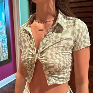 Green and white checkered princess Polly top